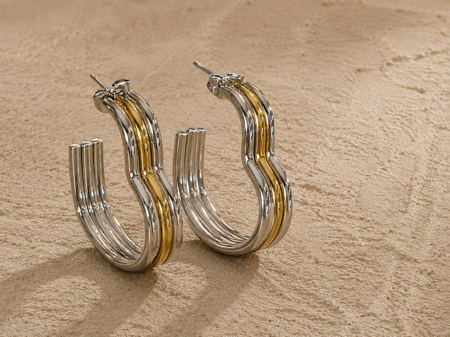 Two-Tone Heart Hoop Earrings – 18K Gold Plated Stainless Steel