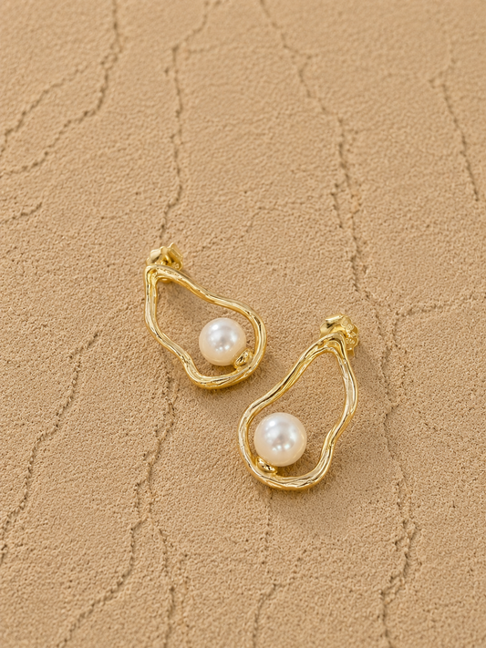 The Aurelia Abstract 14k Gold Plated Pearl Earrings