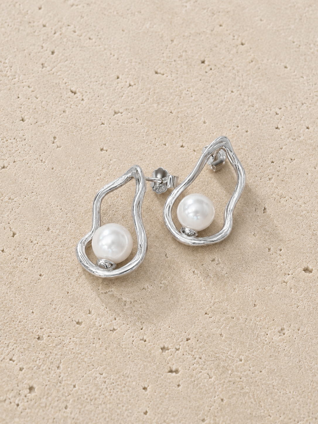 The Aurelia Abstract Silver Pearl Earrings