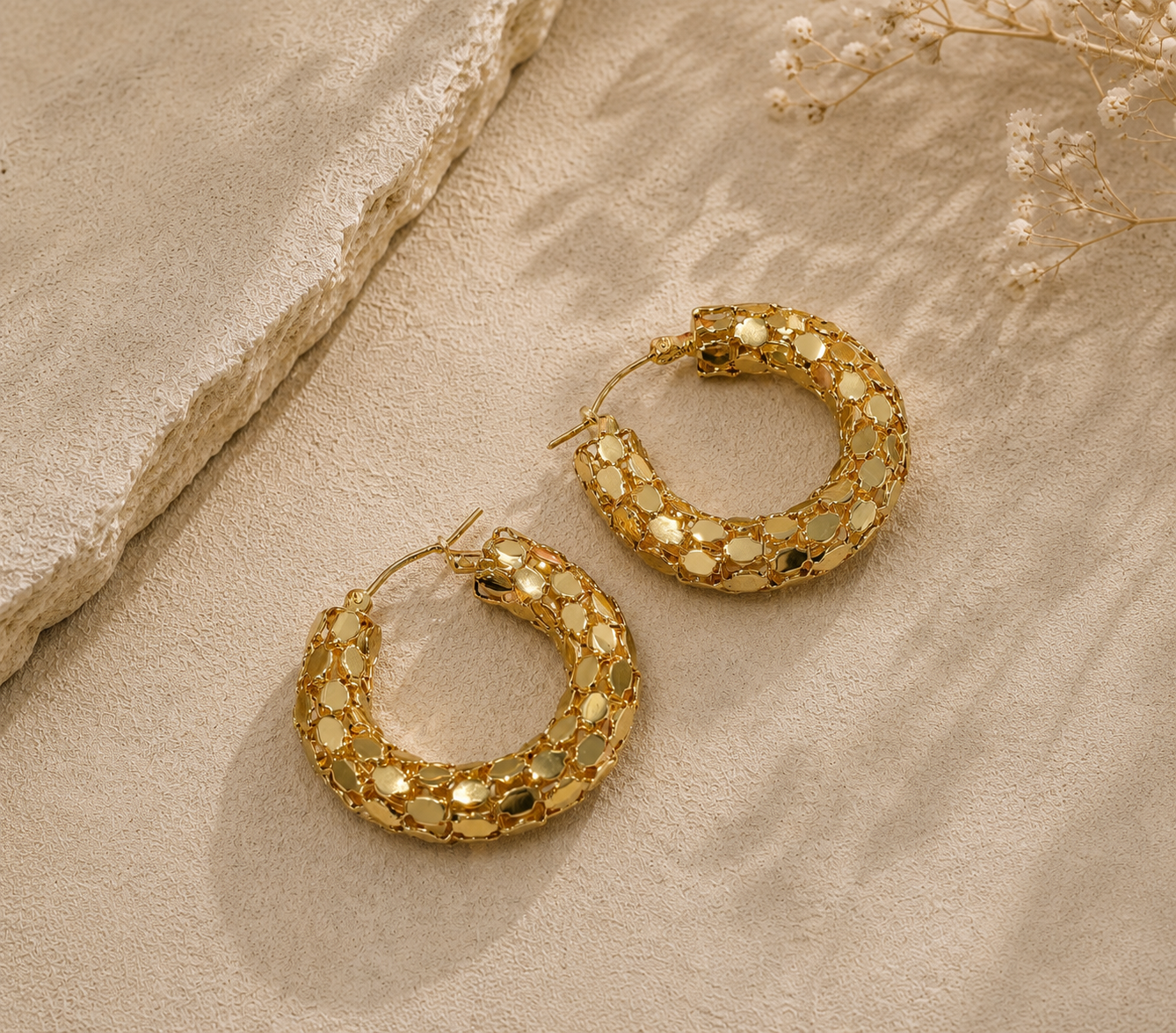 Honeycomb 18k Gold Plated Stainless Steel Earrings
