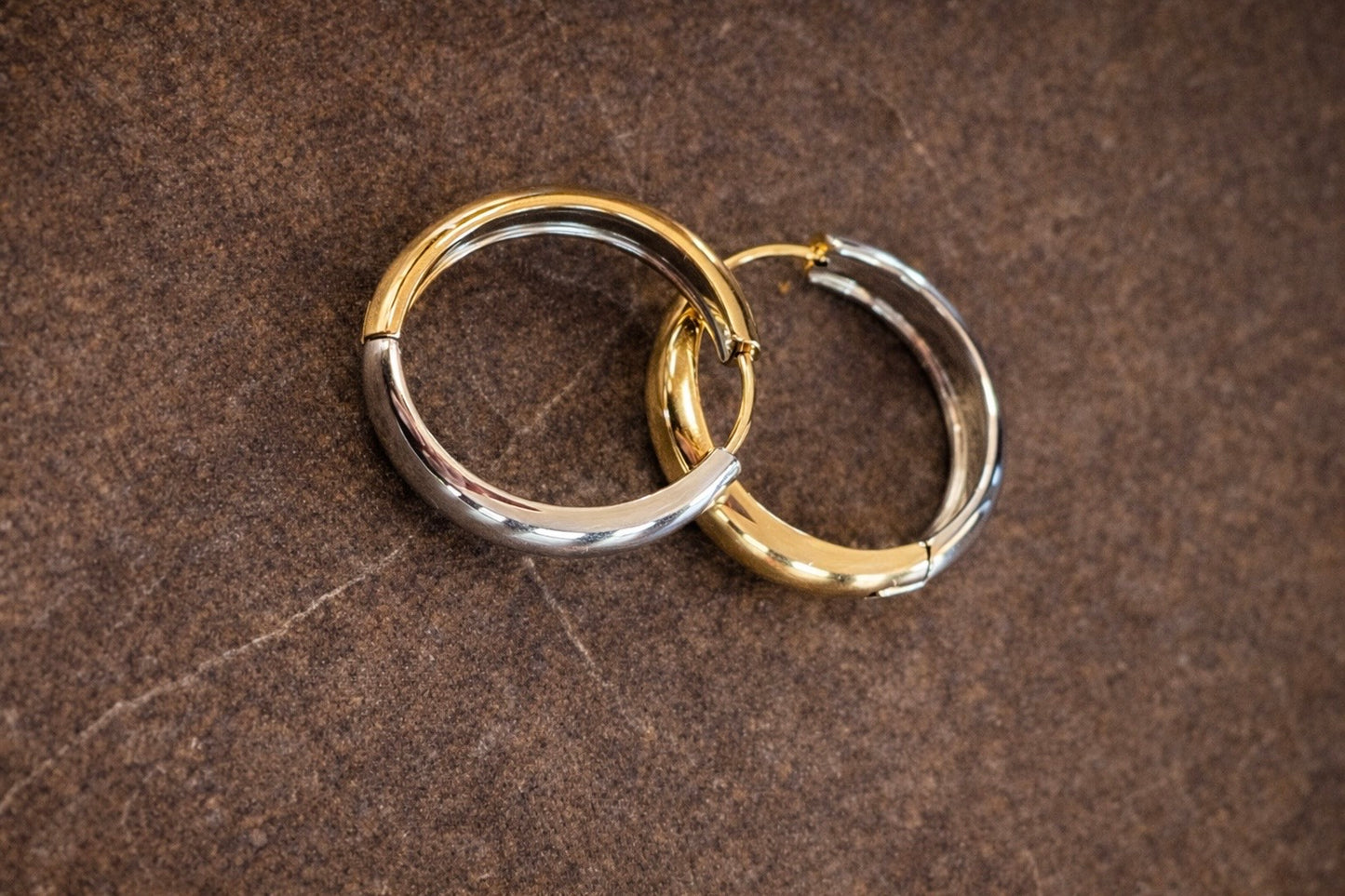 Two-Tone Classic Hoop Earrings – 18K Gold Plated Stainless Steel