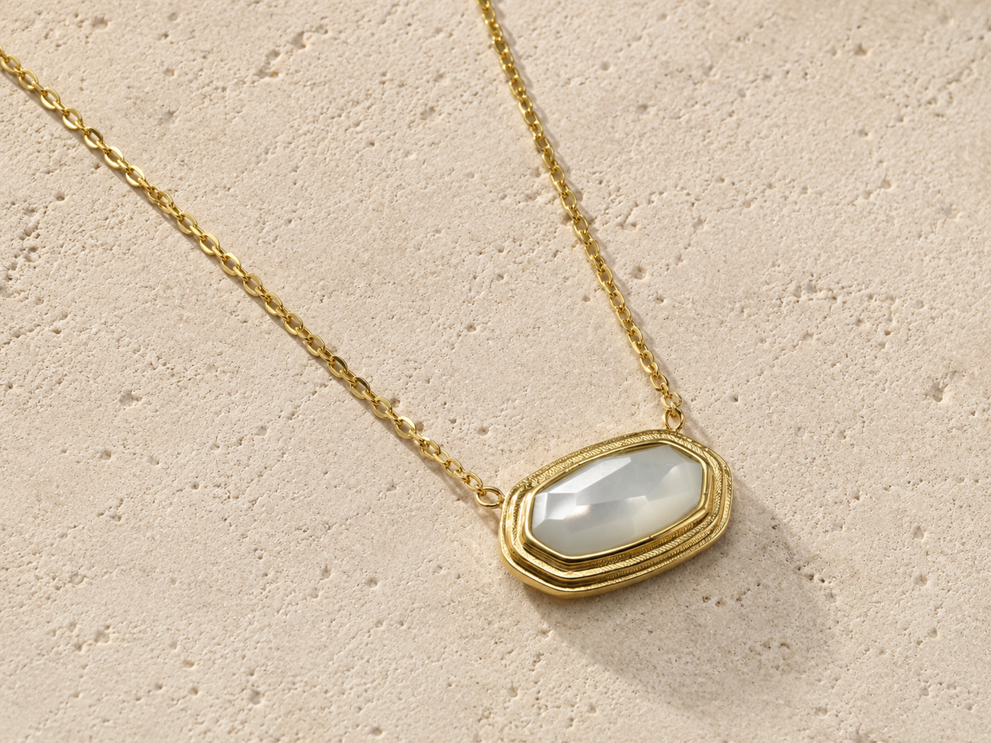 Clear Glass Pendant Necklace 18K Gold Plated over Stainless Steel