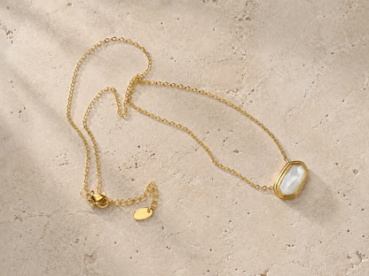 Clear Glass Pendant Necklace 18K Gold Plated over Stainless Steel