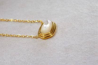 Clear Glass Pendant Necklace 18K Gold Plated over Stainless Steel