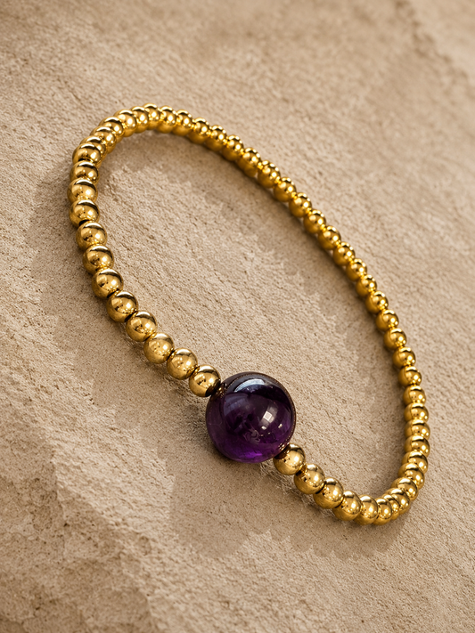 Agate Beaded Bracelet Natural Stone 18K Gold Plated Stainless Steel