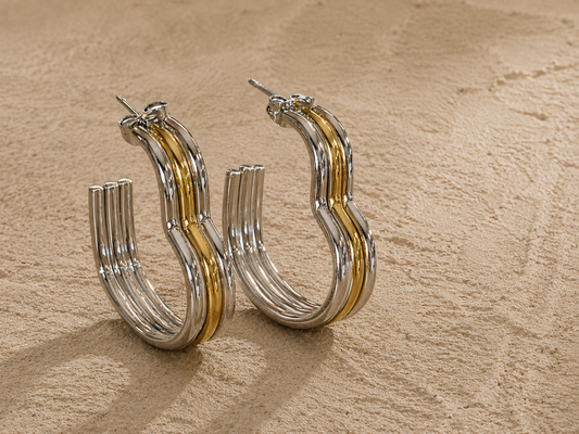 Two-Tone Heart Hoop Earrings – 18K Gold Plated Stainless Steel