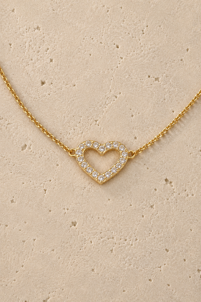 Open Heart Necklace Sterling Silver 14k Gold Plated