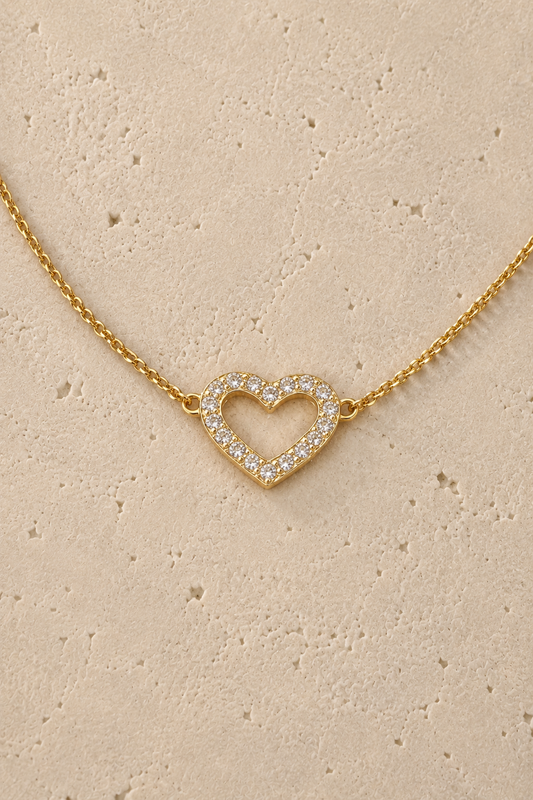 Open Heart Necklace Sterling Silver 14k Gold Plated