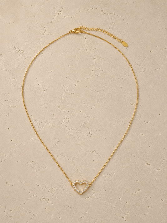 Open Heart Necklace Sterling Silver 14k Gold Plated