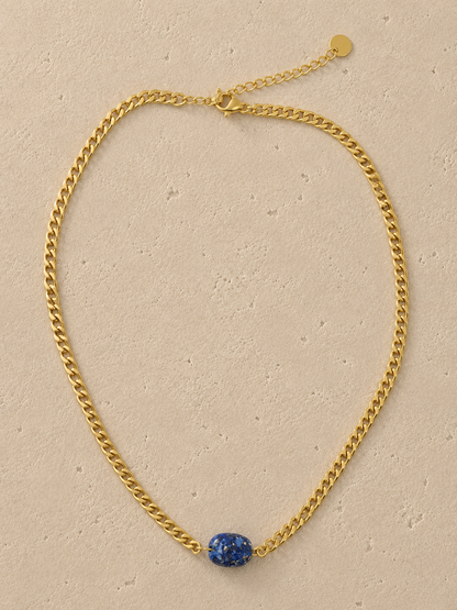 Blue Stone Chain Necklace Natural Stone 18K Gold Plated Stainless Steel