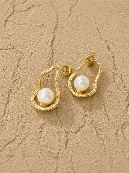 The Aurelia Abstract 14k Gold Plated Pearl Earrings