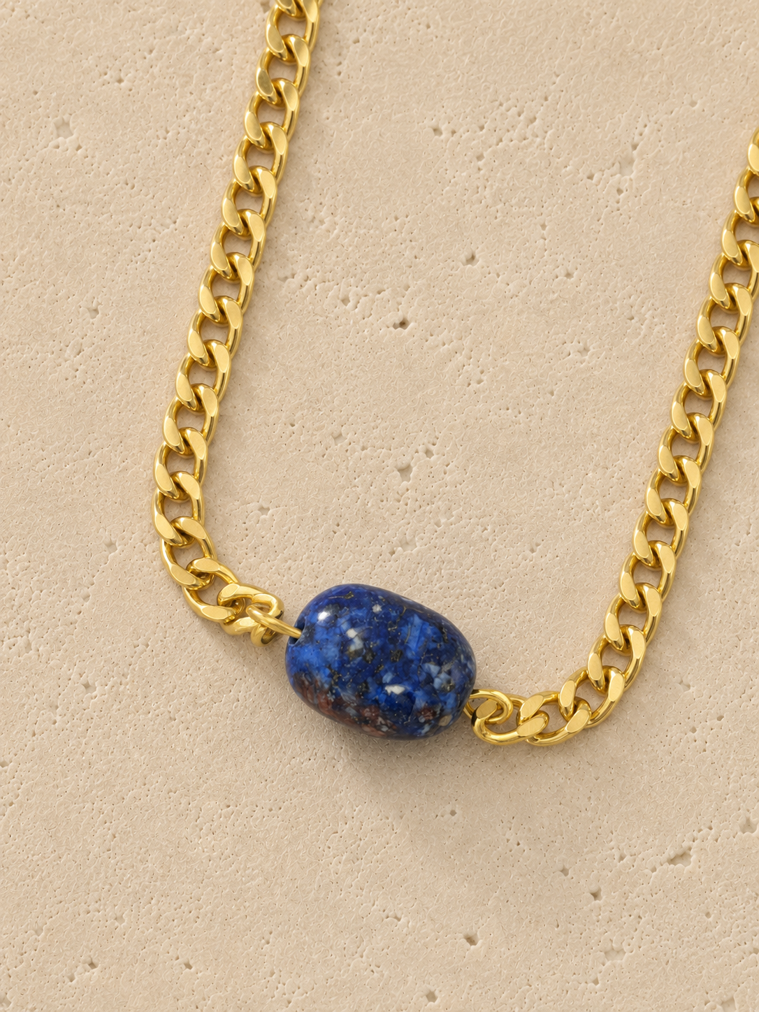 Blue Stone Chain Necklace Natural Stone 18K Gold Plated Stainless Steel