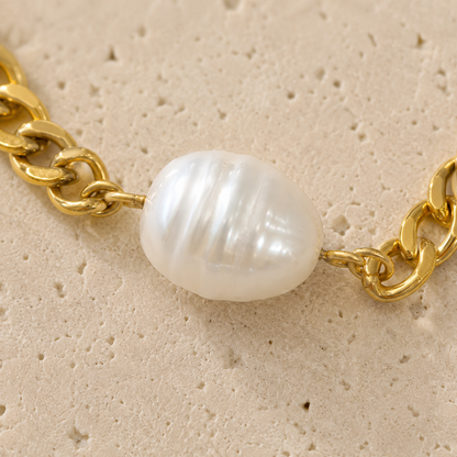 Pearl Chain Necklace Chocker Freshwater Pearl 18K Gold Plated Stainless Steel