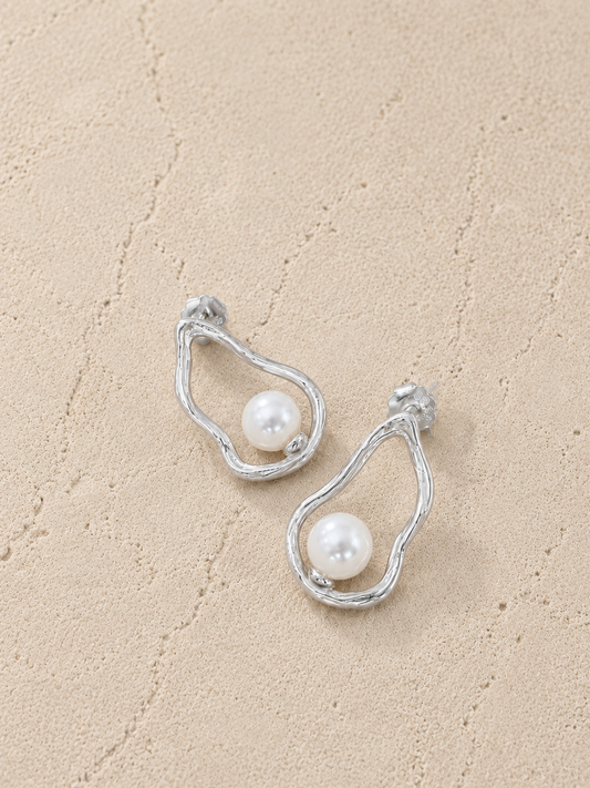 The Aurelia Abstract Silver Pearl Earrings