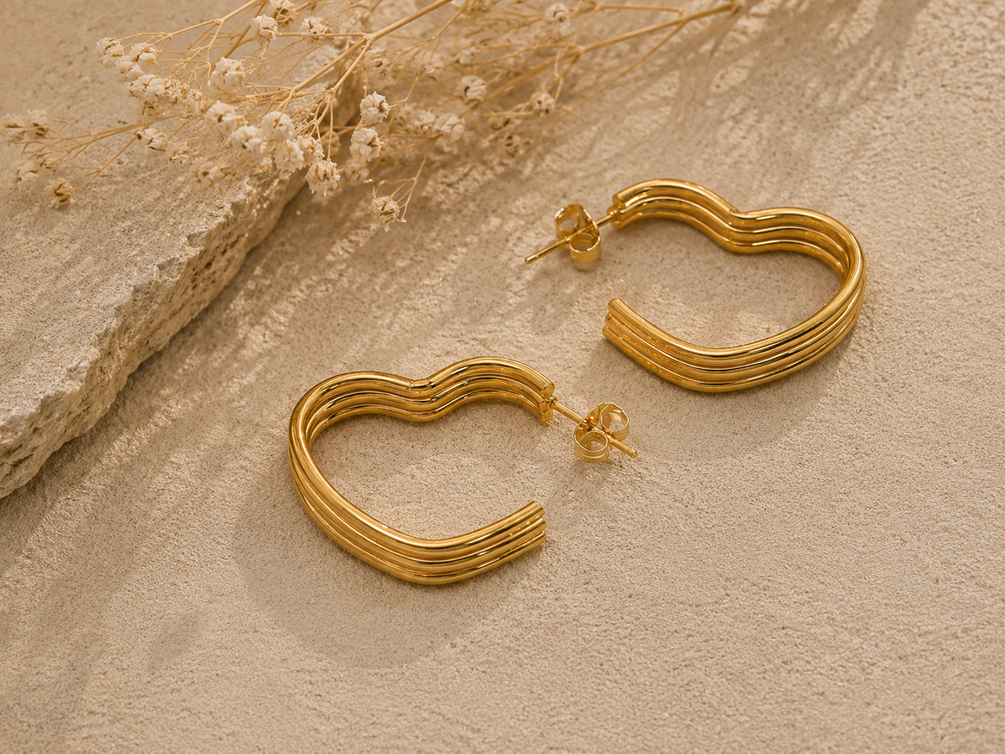 Heart Gold Hoop Earrings 18K Gold Plated Stainless Steel