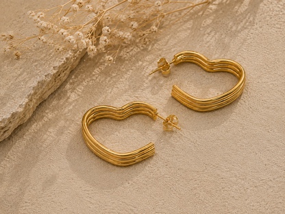Heart Gold Hoop Earrings 18K Gold Plated Stainless Steel