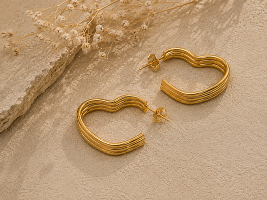 Heart Gold Hoop Earrings 18K Gold Plated Stainless Steel