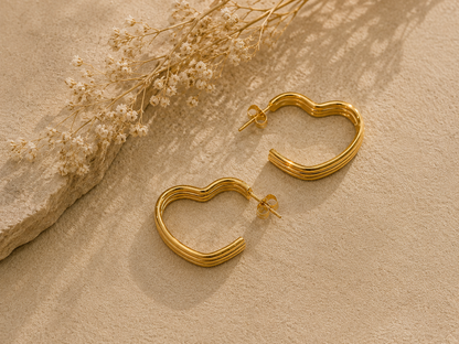 Heart Gold Hoop Earrings 18K Gold Plated Stainless Steel