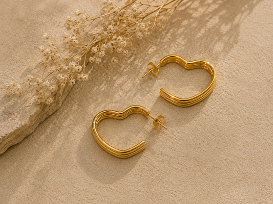 Heart Gold Hoop Earrings 18K Gold Plated Stainless Steel