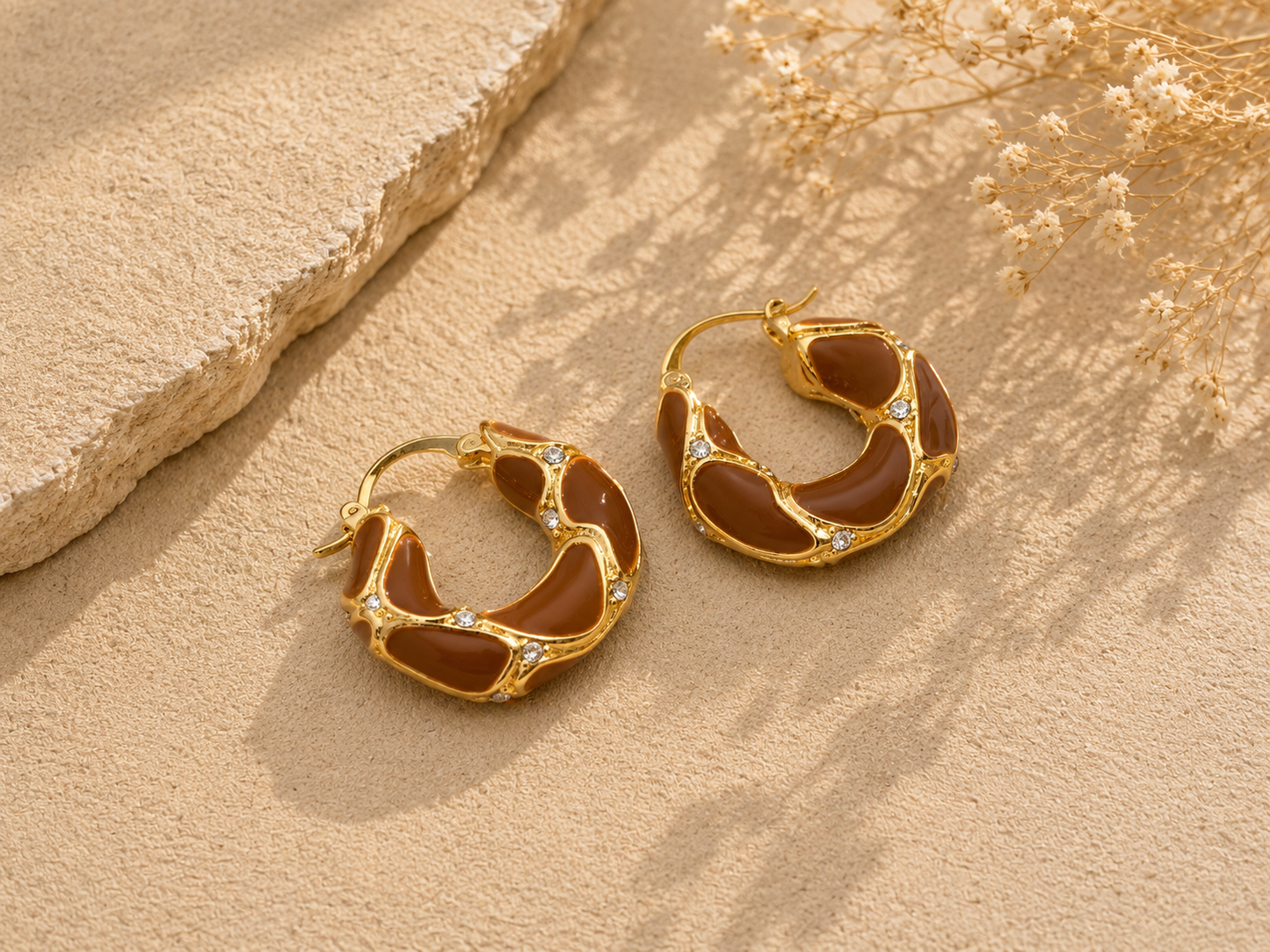 Amber Enamel Hoop Earrings 18K Gold Plated Stainless Steel