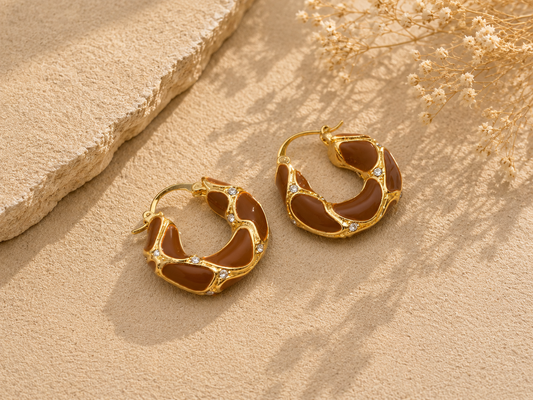 Amber Enamel Hoop Earrings 18K Gold Plated Stainless Steel