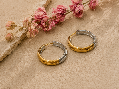 Two-Tone Classic Hoop Earrings – 18K Gold Plated Stainless Steel