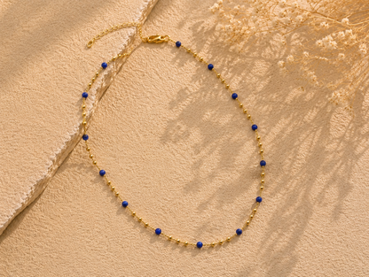 Blue Stone Station Necklace Natural Stone 18K Gold Plated Stainless Steel