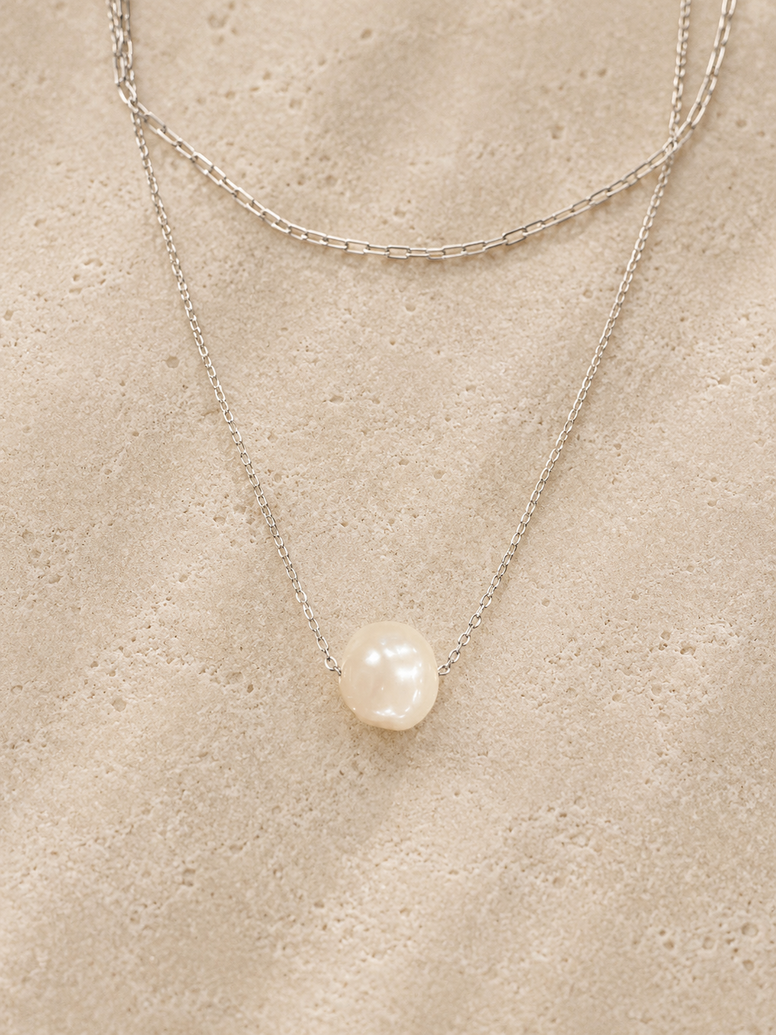The Isla Layered Silver Pearl Necklace