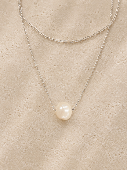 The Isla Layered Silver Pearl Necklace