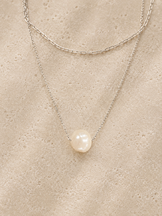 The Isla Layered Silver Pearl Necklace