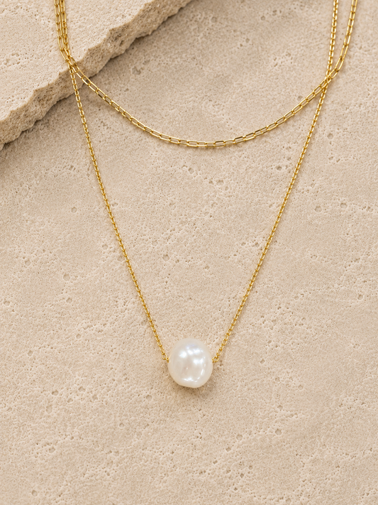 The Isla Layered 14k Gold Plated Pearl Necklace
